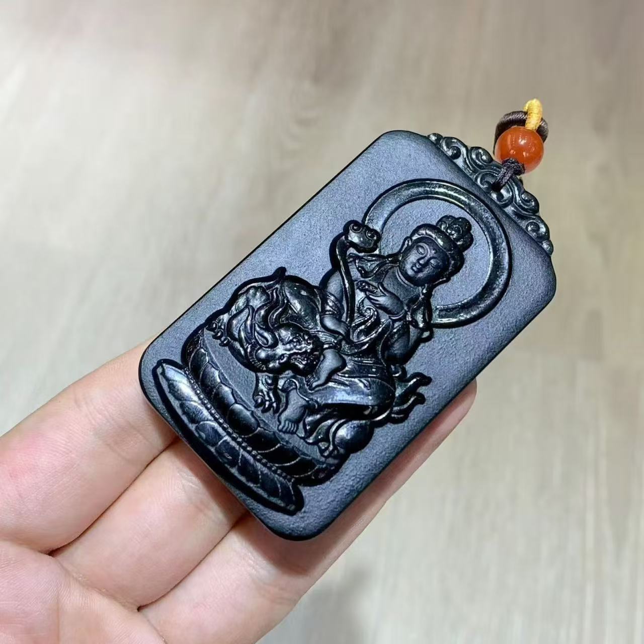 Black-Green Hotan Jade Manjushri Bodhisattva Pendant | 和田玉黑青文殊菩萨