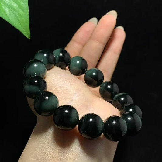 Taqing (Black-Green) Hotan Jade Bracelet | 塔青（黑青）和田玉手串