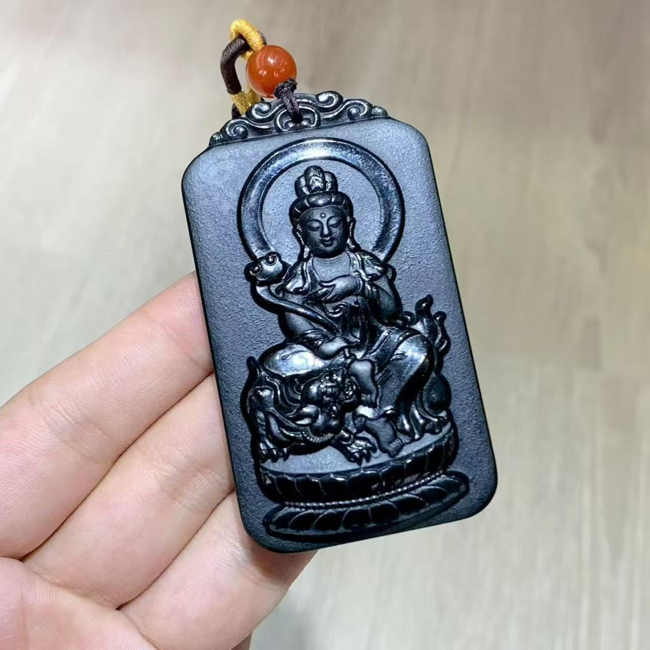 Black-Green Hotan Jade Manjushri Bodhisattva Pendant | 和田玉黑青文殊菩萨