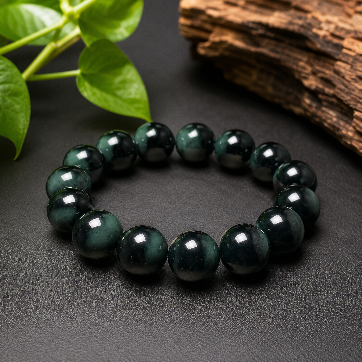 Taqing (Black-Green) Hotan Jade Bracelet | 塔青（黑青）和田玉手串