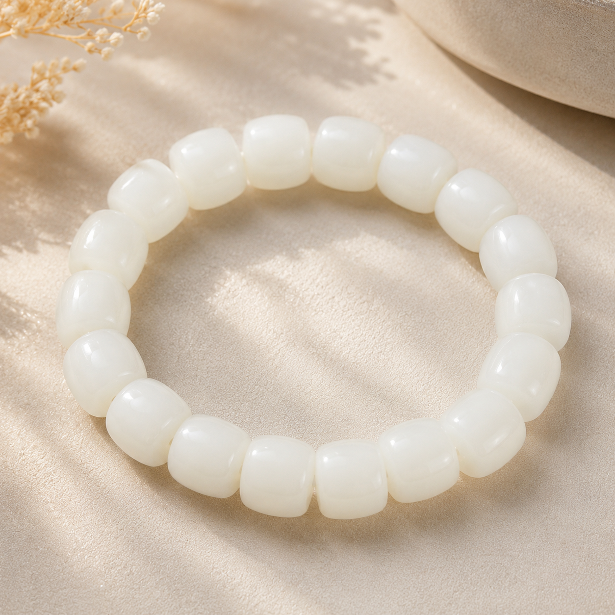 White Hotan Jade Bracelet | 白玉和田玉手串