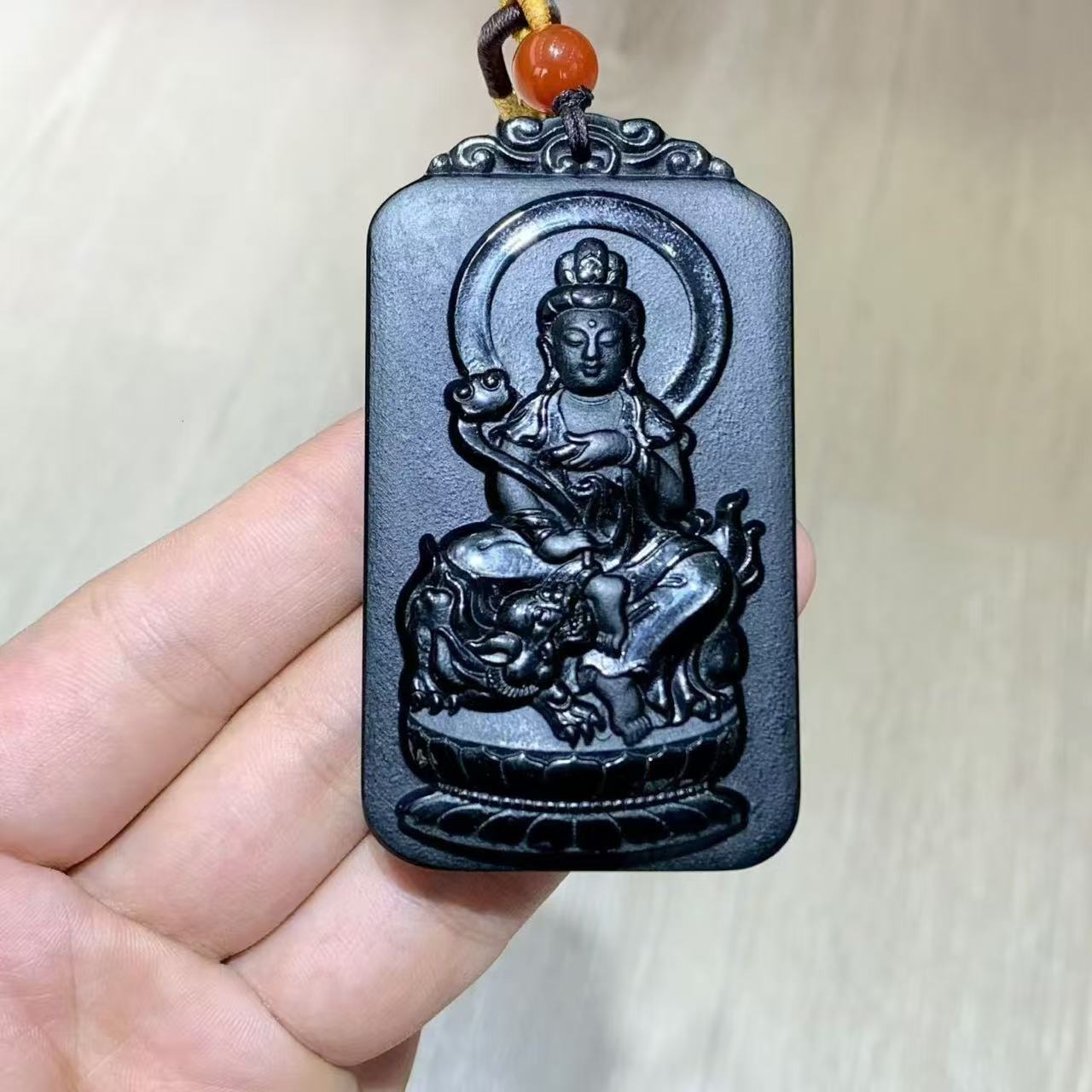 Black-Green Hotan Jade Manjushri Bodhisattva Pendant | 和田玉黑青文殊菩萨