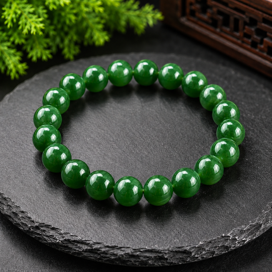 Green Hotan Jade Bracelet | 碧玉和田玉手串