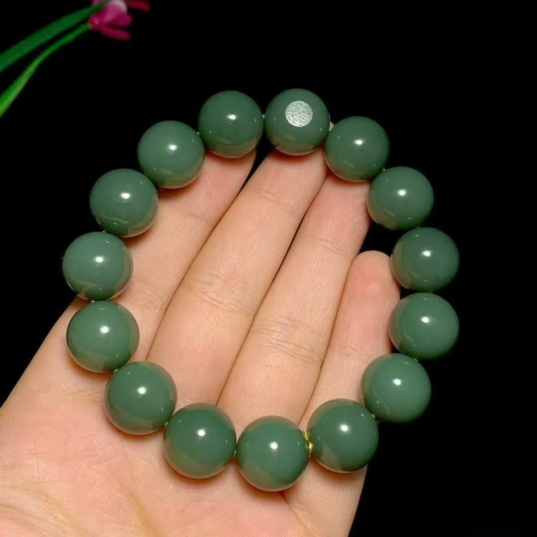 Green Hotan Jade Bracelet | 碧玉和田玉手串