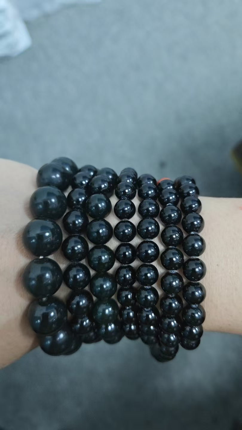 Black-Green Hotan Jade Bracelet | 黑青和田玉手串